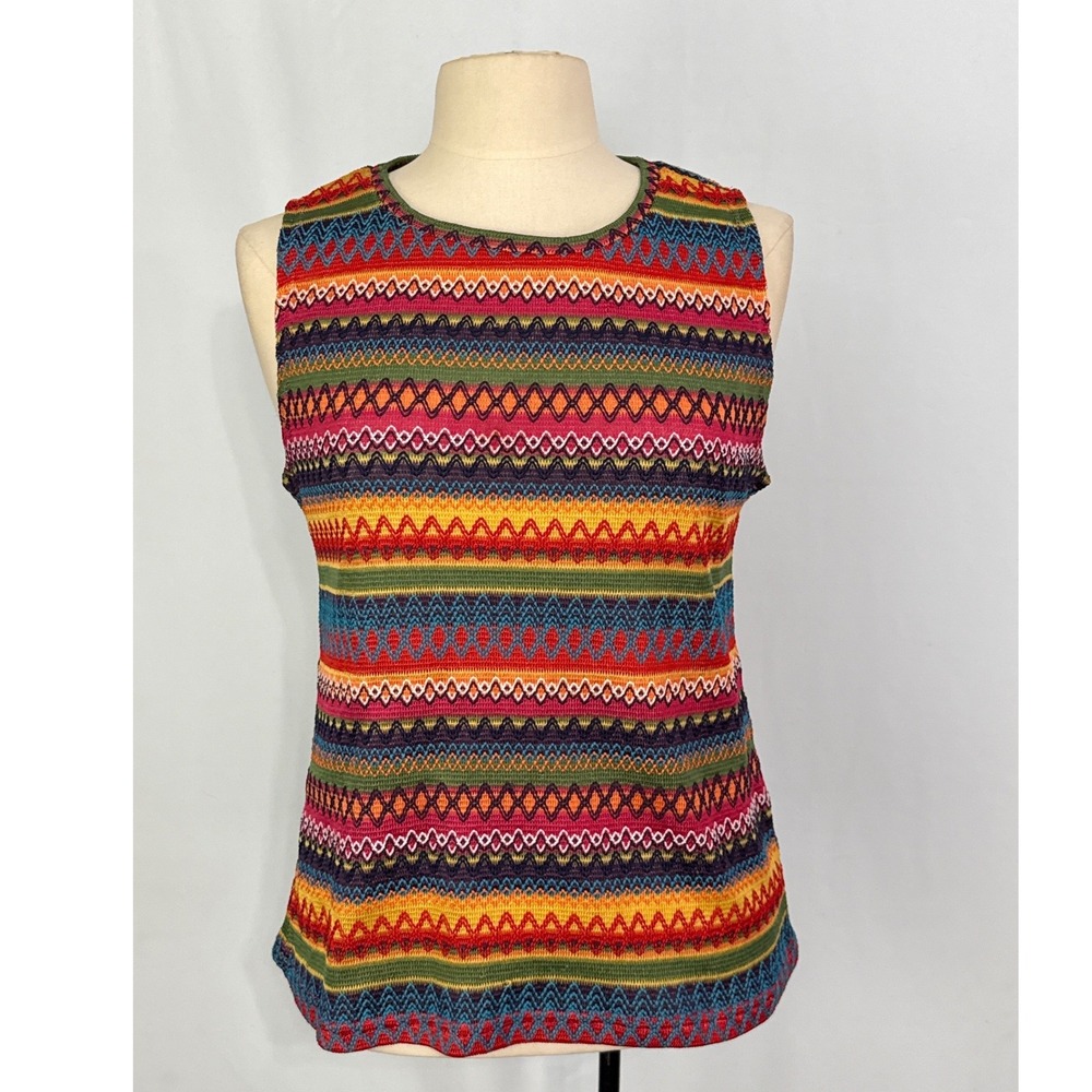 SHEIN Womens Large Multicolor Geometric Striped Sleeveless Knit Sweater Tank Top